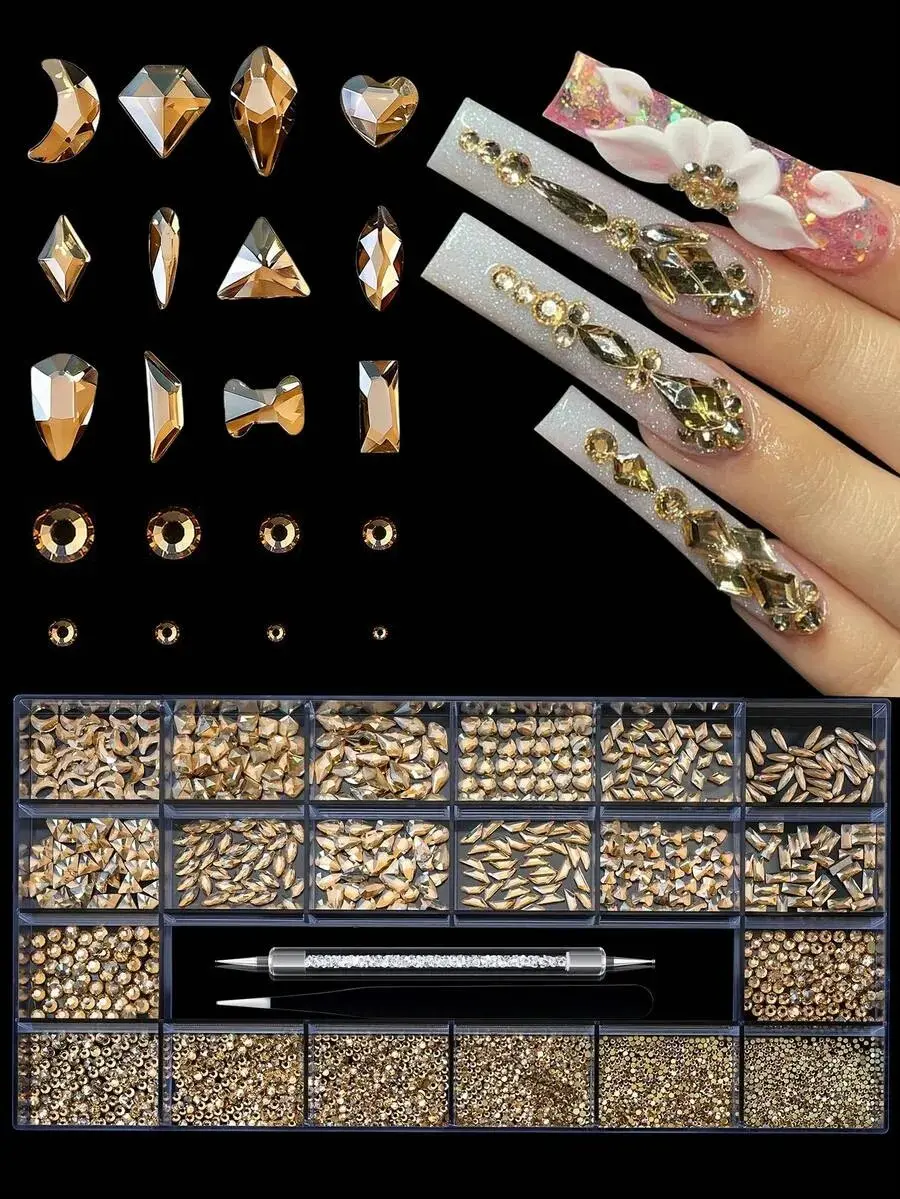 21pcs Nail Rhinestone Set With Pickup Pen, Red Nail Art Decorations, Suitable For Various Shapes, 3D Stereo Decor, Nail Art Supplies For Daily Use And Nail Salons Nails
