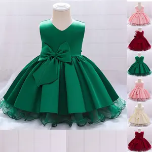 0-5Y Maroon 1989 Anniversary Baby Girls Clothes Bow Infant Birthday Cocktail Dress Toddler Pageant Newborn Ball Gown Princess Baptism Frock