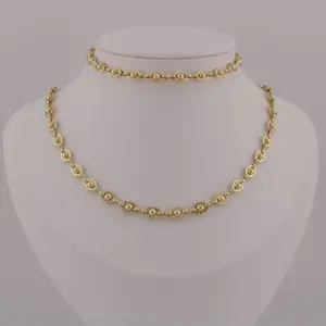 Golden Beaded Link Choker Set - 14K Gold-Plated