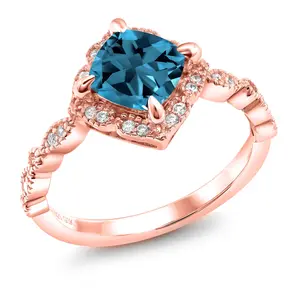 Gem Stone King 7MM Cushion Cut Gemstone Birthstone and White Moissanite Solitaire Engagement Ring For Women | 18K Rose Gold Plated Silver | Available in Size 5, 6, 7, 8, 9