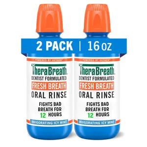 TheraBreath Fresh Breath Mouthwash, Alcohol-Free, 16 Fl Oz (Pack of 2)