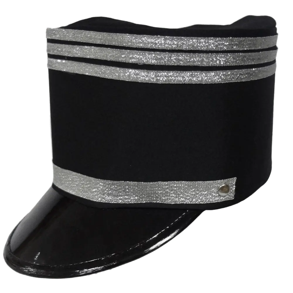Black Marching Band Hat for Adults – Drum Major Costume Dress Hat with Silver Trim Perfect for Halloween, Parades, Christmas & Theme Party – One Size Fits Most