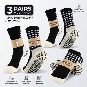3 Pack Men’s Grip Soccer Socks, Anti Slip Athletic Socks with Non Slip Pads, Football Basketball Sports Grip Socks, Breathable Stretch Fit for Training Gym Running, Performance Sportswear Essential
