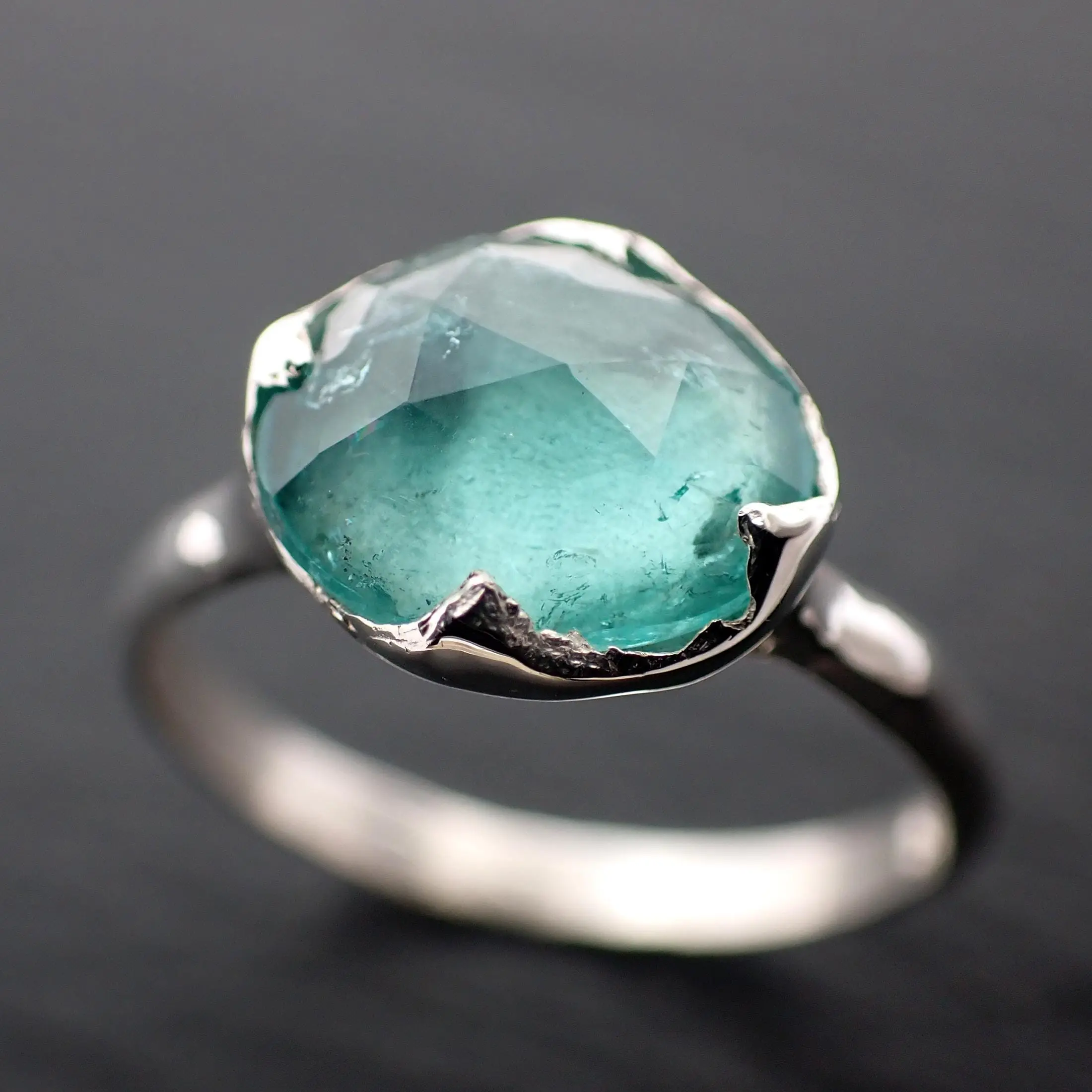Blue Green Rose Cut Tourmaline Solitaire Ring • Sterling Silver • by Angeline 3667