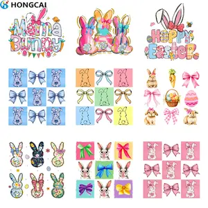 Easter Bunny & Bow Tie Iron-On Patches, Vinyl Transfer Stickers, Clothing DIY Craft Decorations, Cute Rabbit Egg Design, Easter Theme
