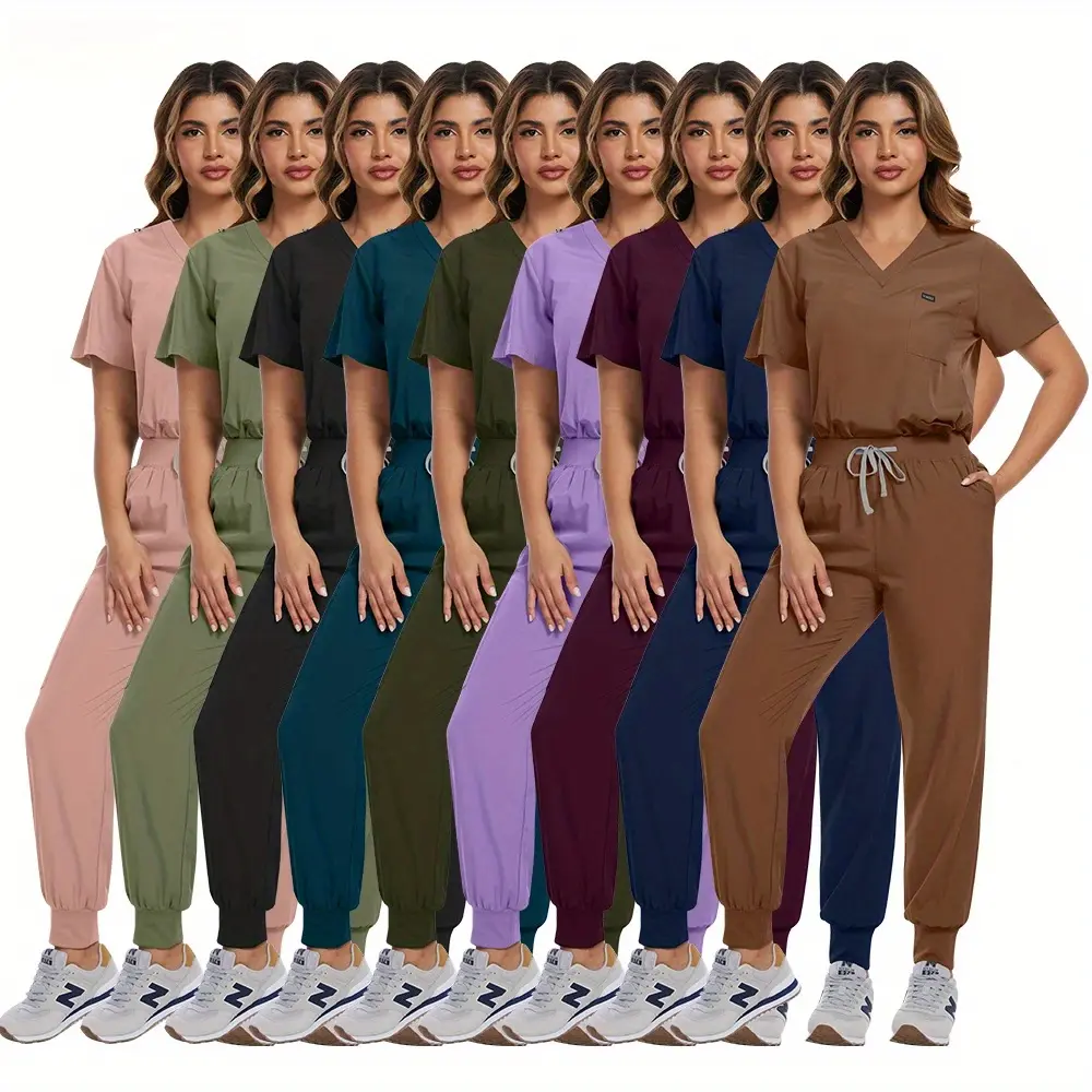 Scrub Sets Uniform Woman Solid Color Workwear Short Sleeved Shirt Trousers Sets Unisex Uniform Scrubs