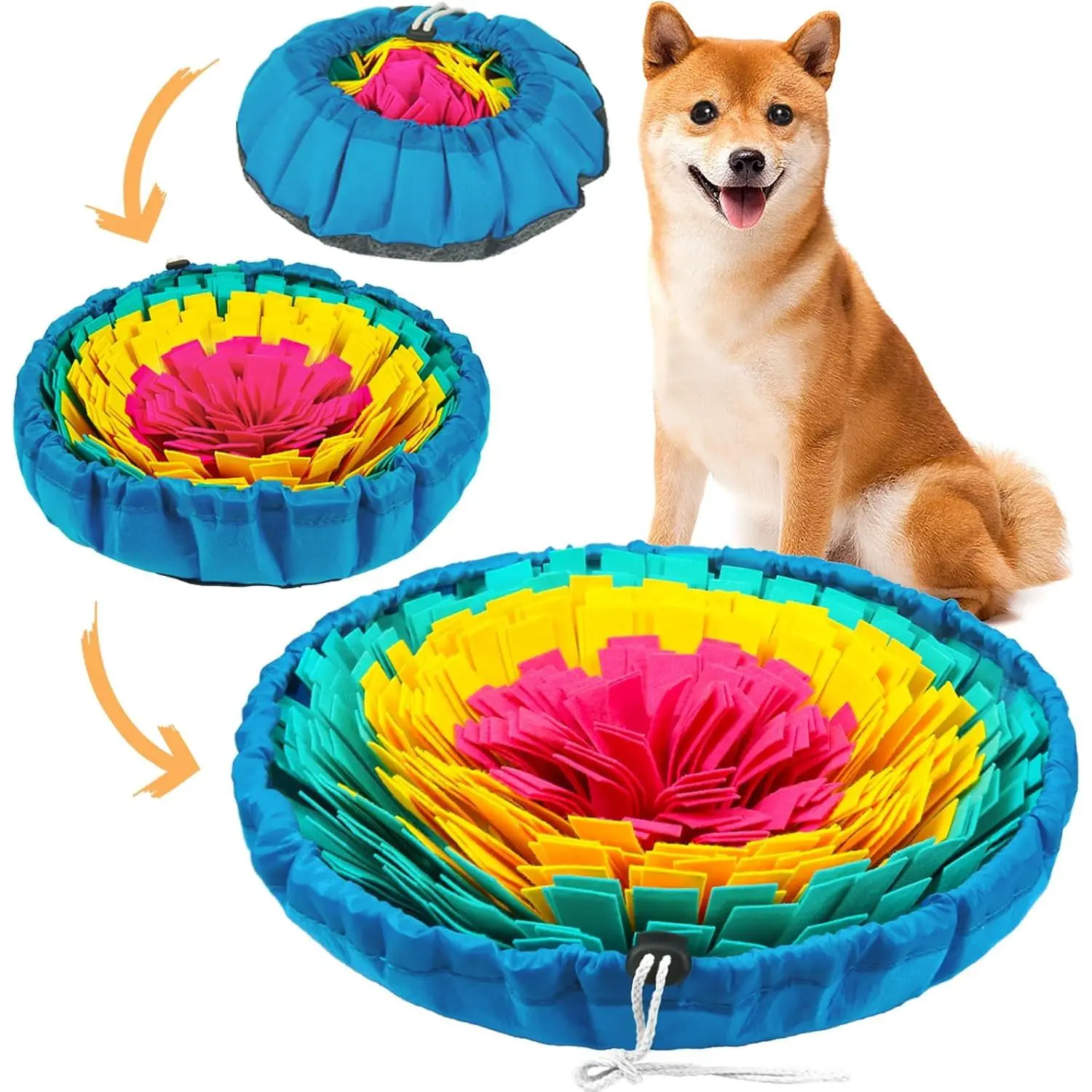 Snuffle Mat for Dogs, Adjustable Dog Puzzle Toys Sniff Mat, Interactive Enrichment Toys for Slow Eating and Mental Stimulation (Red Yellow Blue)