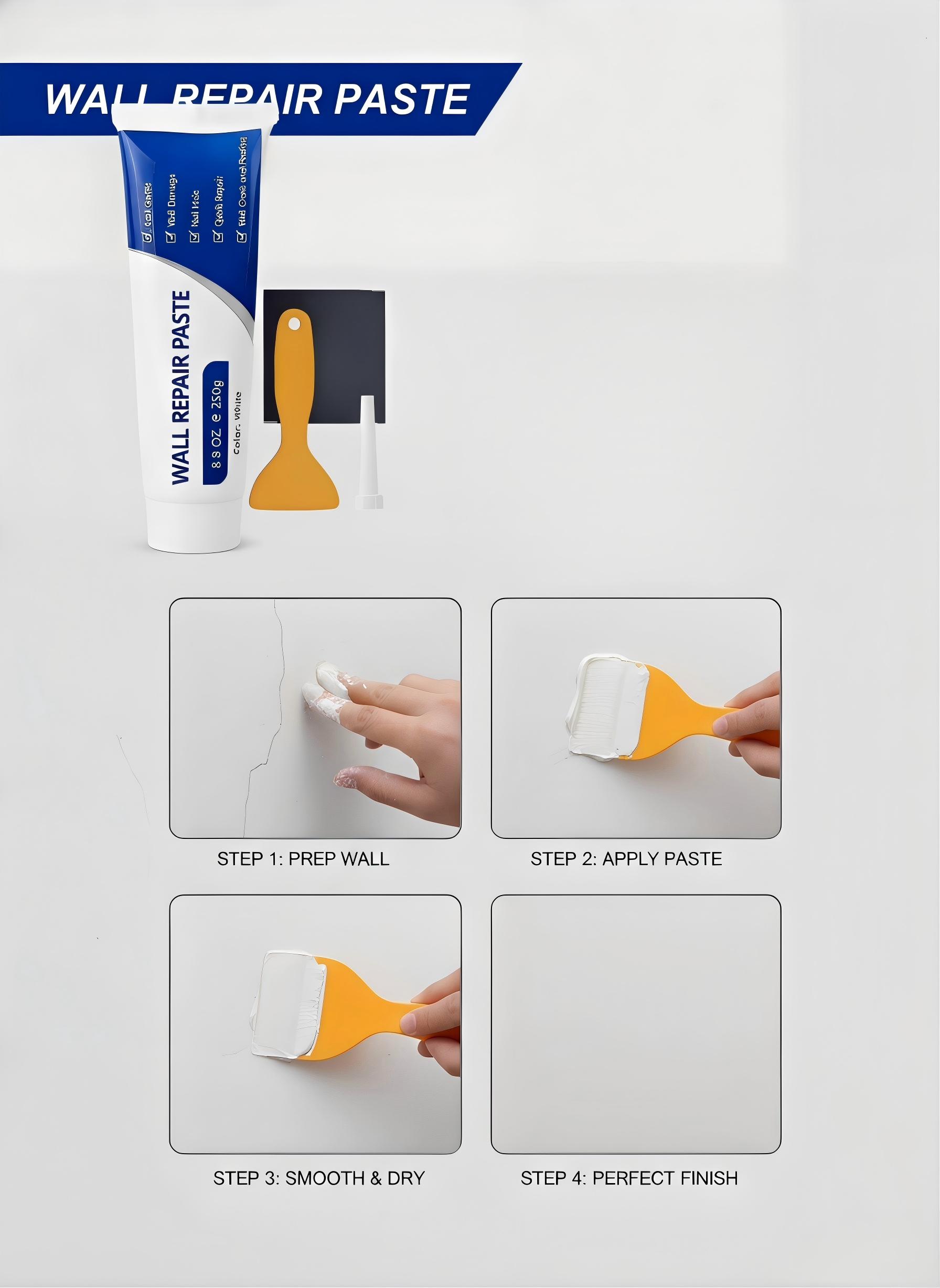 250g Quick Dry Wall Repair Paste, Drywall Patch Crack Filler, Waterproof Heavy Duty Wall Mending Agent, Multi-Purpose Concrete Repair Compound for Home Wall Repair White Spackle Kit