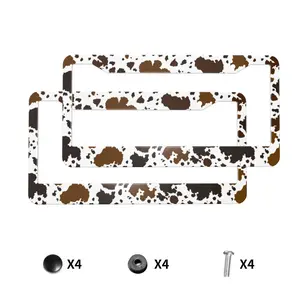 Brown Cow Print License Plate Frame Animal Spots License Plate Frames Funny Auto Accessory Bracket Stainless Steel License Plate for Women Men 6x12 Inch