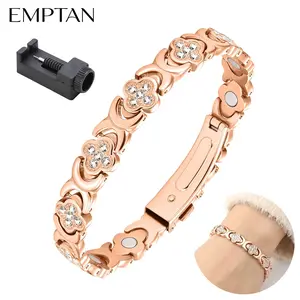 EMPTAN Women's Magnetic Bracelet with Rhinestones - Energy Magnet Bracelet - Adjustable Metal Wristband - Trendy Elegant Jewelry Gift for Her