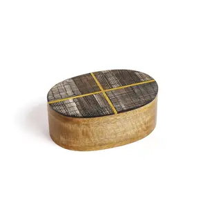 Kerala Decorative Box - Curved Carved Horn , Brass Inlay by Matr Boomie