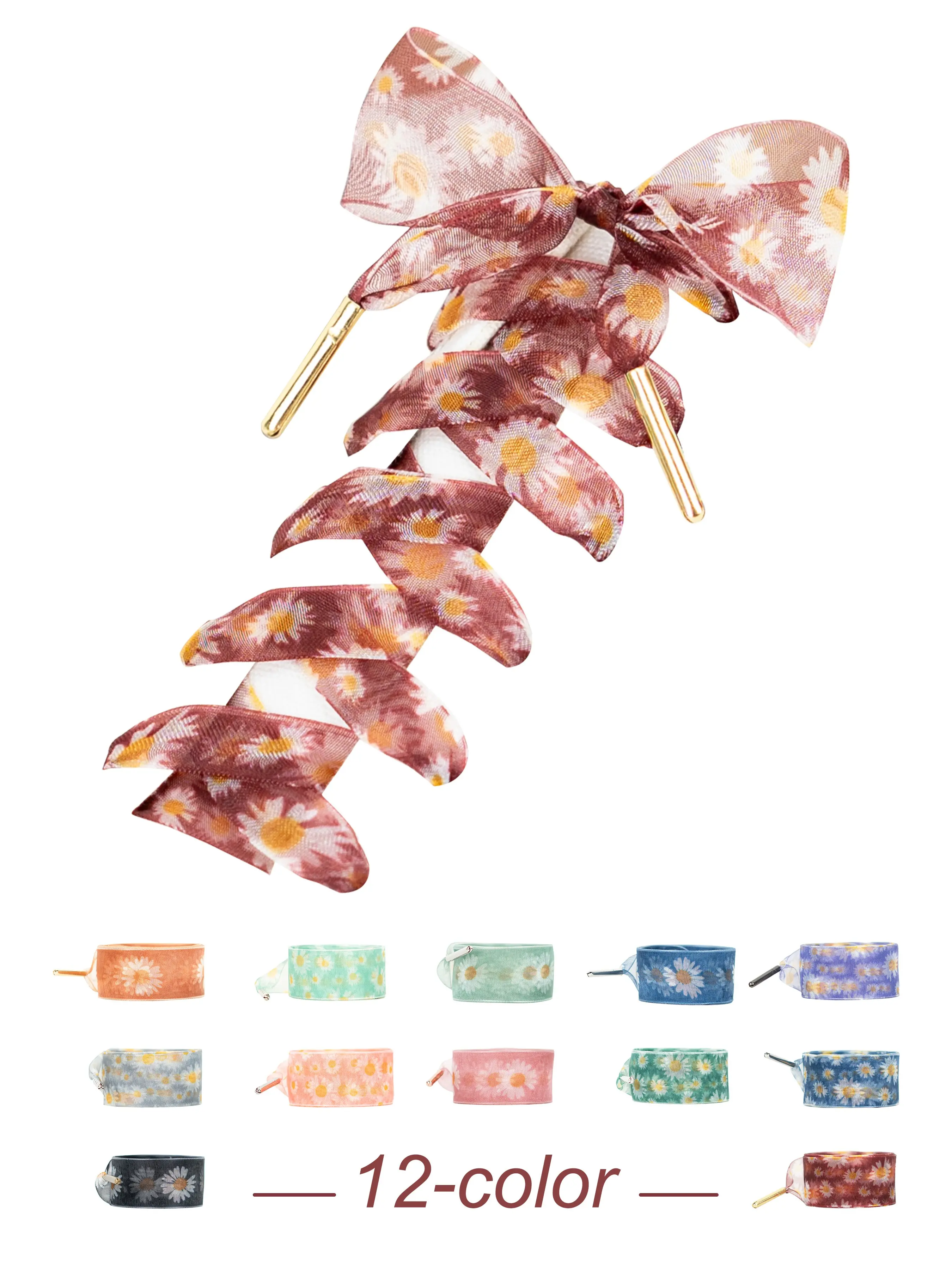 Metal Head Daisy Lace-Up Shoe Laces, Soft Colorful Fabric, 2cm Width, Perfect for Daily Casual Entertainment