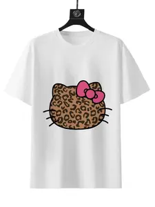 SANRIO Savage Kitty Alert This Leopard Print Tee is FIRE White T-Shirt with Fun Leopard Cat Design Featuring a Leopard Pattern and Pink Bow
