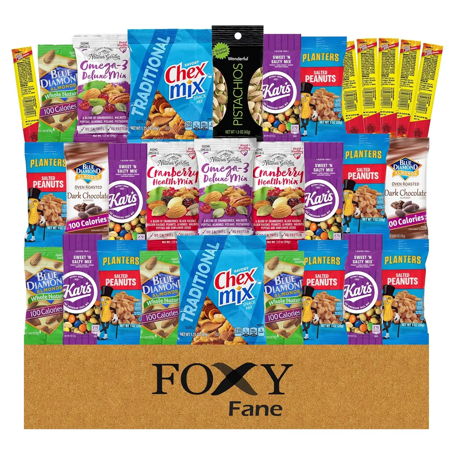 Foxy Fane 30-Count Better-for-You Snack Box – Fruit Snacks, Granola Bars, Nuts, Trail Mix & Savory Snacks Care Package