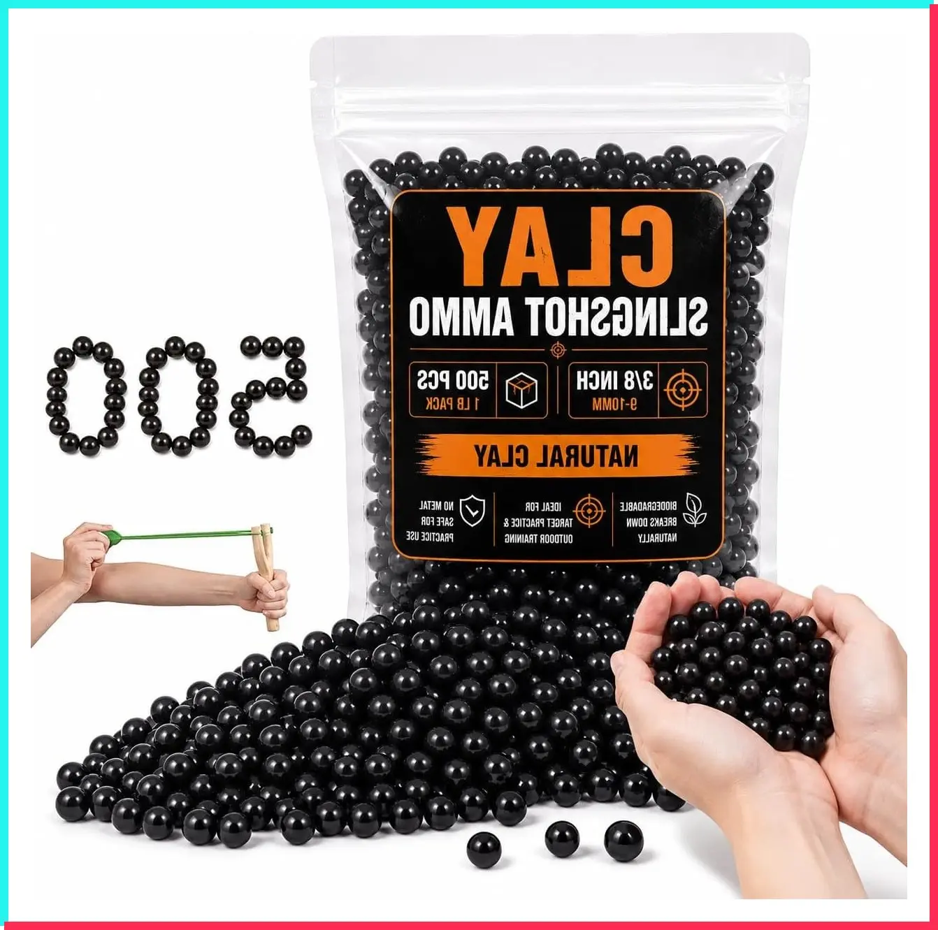 Clay Slingshot Ammo Balls - Biodegradable Practice Pellets, 3/8 Inch