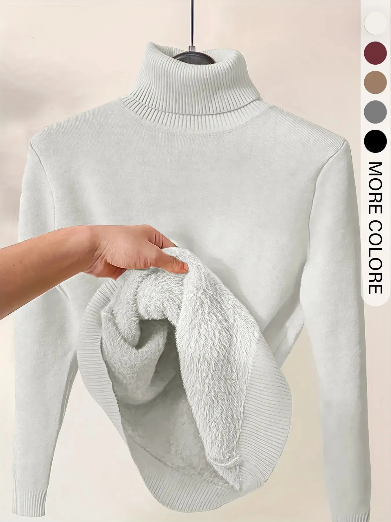 Women's Solid Thermal Lined Drop Shoulder High Neck Sweater, Casual Solid Long Sleeve Jumper For Daily Outdoor Wear, Women Knit Top for Fall & Winter, Casual Pullovers