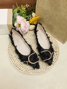 Elegant Women's Vintage Edge Rhinestone Buckle Pointed Toe Flat Shoes, Satin Low Top Slip-On Casual Footwear for Office Daily Wear