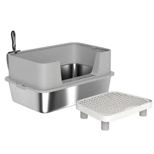 Stainless Steel Cat Litter Box 🐱 | High-Sided, Anti-Leak, Non-Stick with Scoop & Pedal