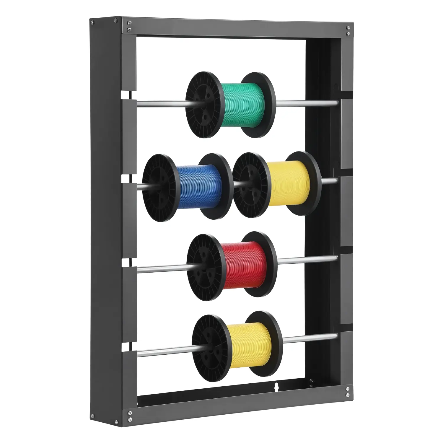 VEVOR Wall-Mounted Wire Spool Organizer Storage, 4 Adjustable Rods, Rust-Resistant Powder-Coated Cold-Rolled Steel, 7in Diameter Capacity, 150 lbs Max Heavy Load Racks & Displays, Space-Saving Cable Dispenser for Electrical Use