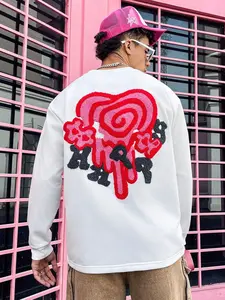 Unisex Y2K Style Valentine's Day Gift, Happy Slogan & Heart Embroidery Print Round Neck Sweatshirt, Streetwear, Couple, Casual Wear