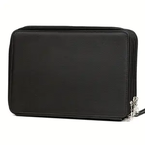 Deluxe 200-Slot Colored Pencil Organizer - Large Black Faux Leather Case with Removable Handle for Artists, Watercolor Pens & Daily Office Supplies