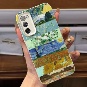Classic painting collage pattern design for Samsung Galaxy C55/F55/F56/M55/M56/Note 10/Note 10+/Note 20/Note 20 Ultra/S10/S10+/S20/S20 FE/S20 Lite/S20+/S20 Ultra Five different colors, soft material with lychee texture, full-coverage phone case