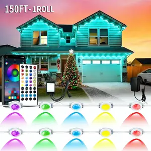 150 FT Permanent Outdoor RGB Lights, Smart App Control Eave Lights with Music Sync, 16 Million Colors, Waterproof LED String Lights for House, Patio, Christmas & Party Decor