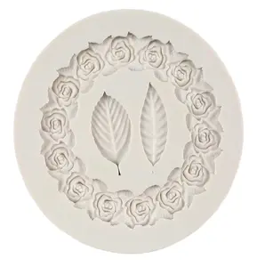 Floral Frame Round Rose Garland with Leaves - Chocolate & Fondant Mold