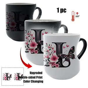 Thermosensitive Ceramic Mug, Heart-Shaped Handle, 11 Oz/330ML, Color-Changing Coffee Cup, Reusable & Non-Slip, Perfect Gift