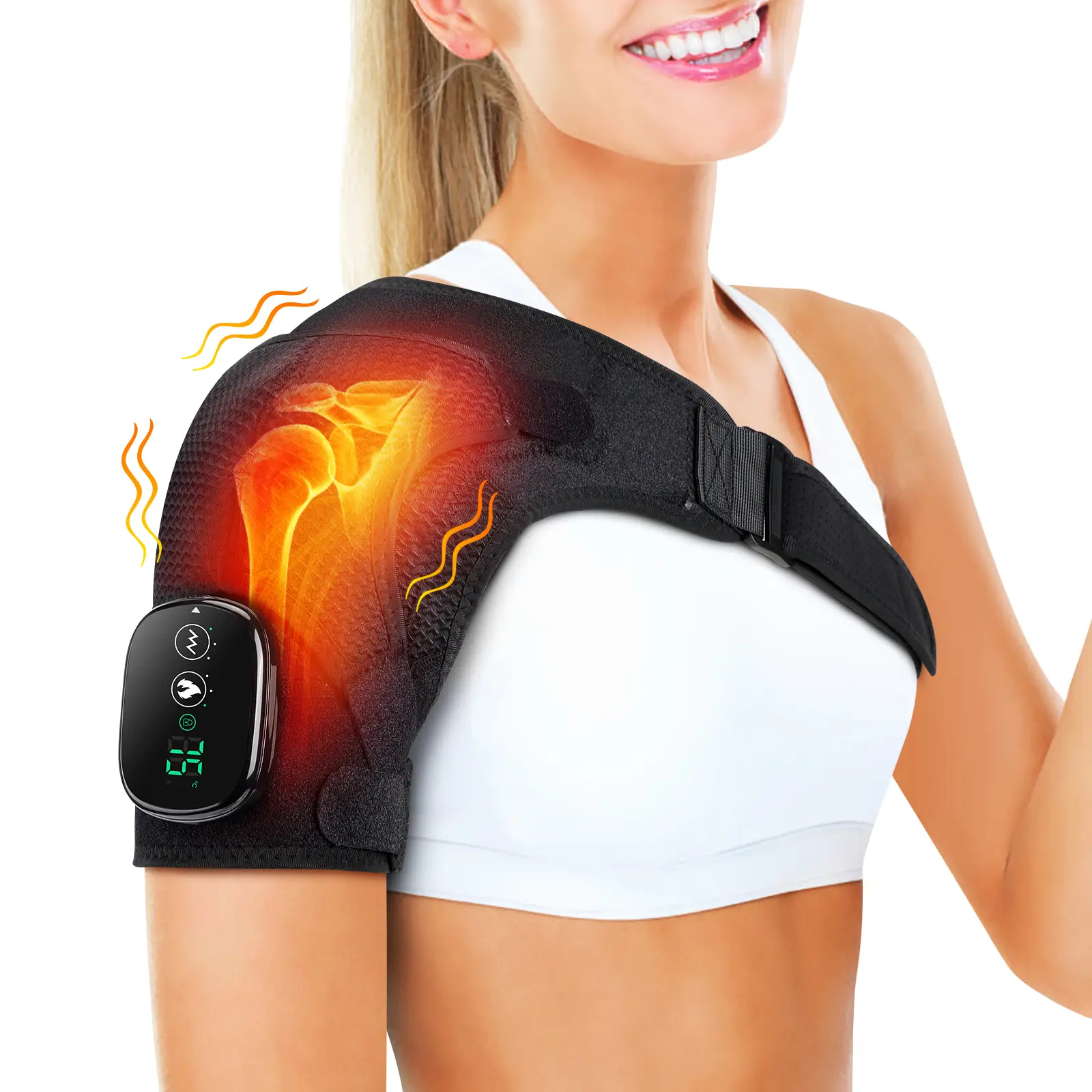 Cordless Heated Shoulder Brace for Women Men, Vibrating Shoulder Massager Shoulder Heating Pad for Neck and Shoulder Deep Issue,Gift, Comfort