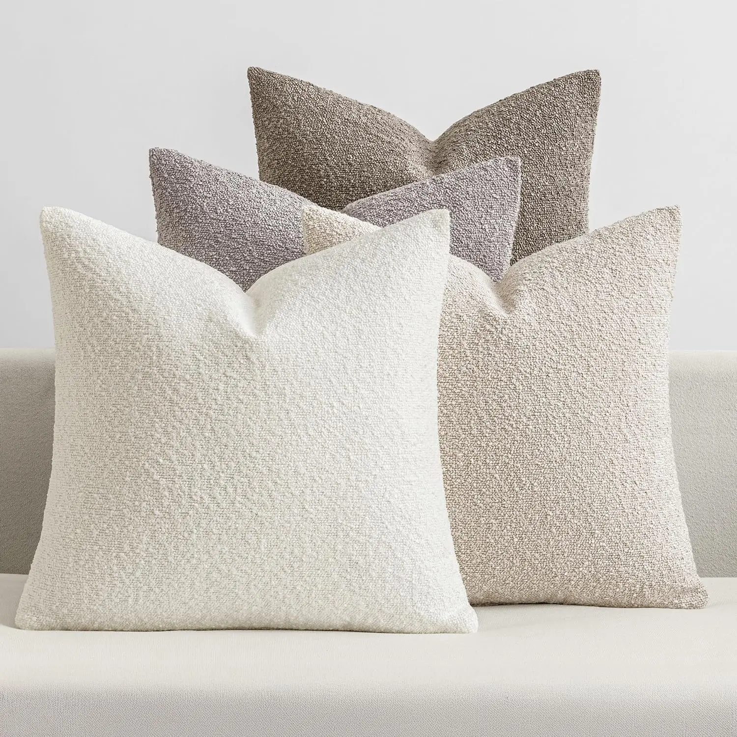 Pack of 4 Decorative Textured Boucle Throw Pillow Covers 18x18 Inch Neutral Accent Solid Pillow Cases Soft Couch Cushion Covers for Modern Farmhouse Boho Chair Sofa Bed Livingroom Home Decor