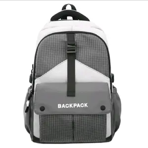 Waterproof Leather Backpack for School & Travel - Spacious Color-Block Design for Couples - Foldable Nylon Bag for Everyday Use - Stylish & Functional