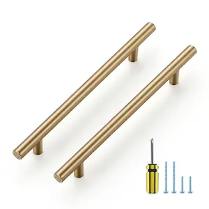 Ravinte Kitchen Cabinet Handles Champagne Bronze 6-1/4 Inch Hole Center Stainless Steel Pulls for Dresser Drawer Cupboard Handles with Screwdriver, 8-13/16 Inch Length