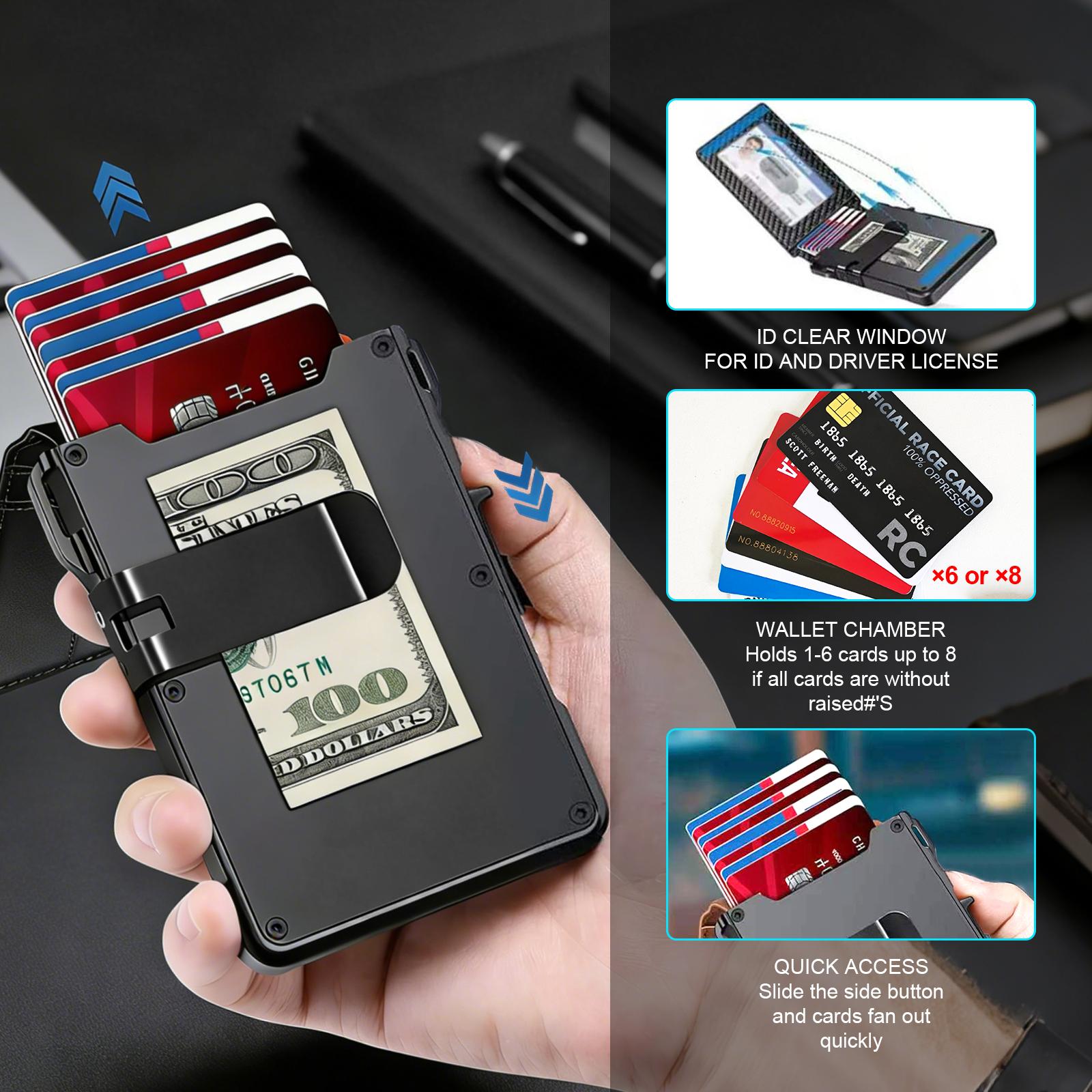 Premium Full-Grain Leather Men's Slim Wallet: 9 - 13 Cards, Money Clip, ID Window. RFID - Blocking, Aluminum Bifold Pop - Up SpringStatements