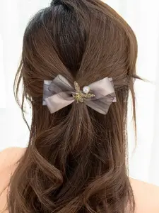 Women's Bow Hair Clip, Elegant Spring Barrette Ponytail Holder, All-Seasons Accessory, Light Luxury Style