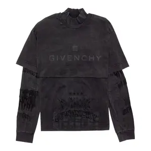 Givenchy Double Layer Embroidered Logo Long Sleeve Tee Shirt Black