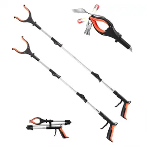 43 Inch Grabber Reacher Tool for Seniors, Foldable Pickup Stick with 360° Rotating Jaw, Magnetic Tip and LED Light, Lightweight Handy Trash Picker Upper, Reaching Assist Tool for Litter, Bottles, Garden Debris