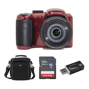 Kodak KODAK PIXPRO AZ255-RD 16MP Digital Camera 25X Optical Zoom 24mm Wide Angle Lens Optical Image Stabilization 1080P Full HD Video 3" LCD Vlogging Camera, With Bag & 32GB SD Card + Card Reader