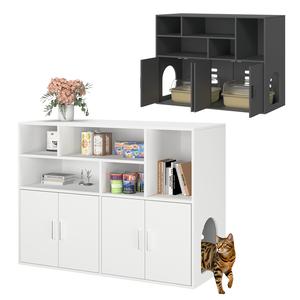 Amunrbrek Double-Layer Cat Litter Box Enclosure with Large Storage Space, Hidden Cat Litter Box Furniture, accommodates two litter boxes, Wooden Cat House Cabinet