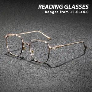 Men's Metal Square Reading Glasses, Vintage Luxury Fashion Eyewear, Elegant Simple Artistic Style, Stylish Old Readers