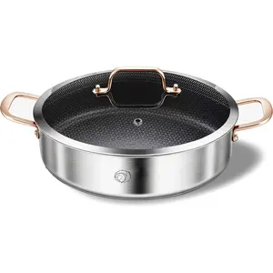 6 Quarts Hybrid Tri-Ply Stainless Steel Saute Pan with Lid,Induction Large Skillet,  Cooker,Dishwasher & Oven Safe