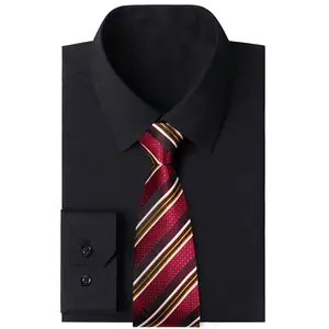 AILISUS Formal Casual Simple Classic Black Men's Solid Long Sleeve Dress Shirt Business Tuxedo Button Down Shirt With Red Striped Tie Necktie For Party Wedding New In