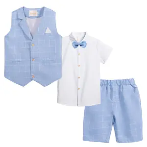LOLANTA Summer Boys Suit Dress Clothes Kids Wedding Ring Bearer Outfit 4Pcs Shirt Vest Shorts Set