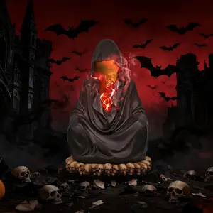 Premium Statue ：Mystic Wizard Backflow Incense Burner with LED Light Hooded Figure for Dark Fantasy Decor Stress Relief and Relaxation Lotus Shaped Set