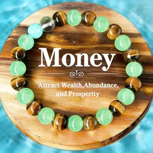 Natural Stone Beaded Bracelet with Green Aventurine & Tiger Eye, Stretch Fit Jewelry for Wealth, Prosperity, and Good Energy