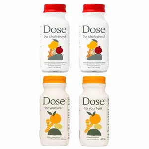 DOSE Cholesterol & Liver Support Wellness Shot Variety Pack, 4 Bottles Total, 2 fl oz Each, Includes 2 Cholesterol Support Shots & 2 Liver Detox Shots, Cold Pressed Ginger, Turmeric & Lemon, Supports Heart Health, Daily Wellness Drink, Natural Energy
