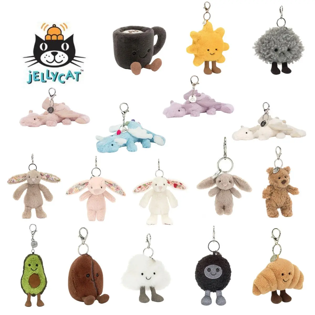 "New" Jellycat Collectible Keychain - Cute Animal or Food Themed Soft Stuffed Charm - Hanging Pendant Gift for Backpacks, Car Keys Keychain Accessory Animals Keychain Decor