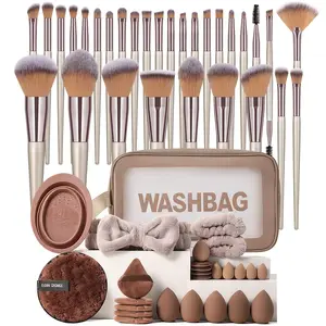 Makeup Brush Set Includes Makeup Brushes Beauty Sponge Wash Bag Powder Puff Cleansing Puff Hair Band All-In-One Makeup Tools Complete Kit Makeup Travel Bag Makeup Storage Bag