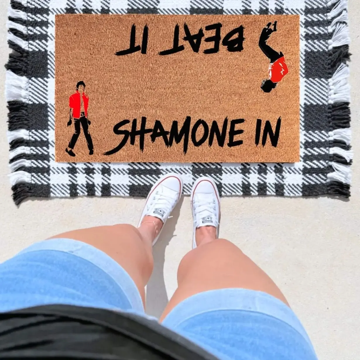 Shamone In, Beat It Doormat – Funny Michael Jackson Inspired Welcome Mat | Pop Culture Front Porch Decor