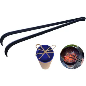 15.75 Inch Heavy Duty Charcoal Tongs for BBQ Grill, Multi-functional BBQ Tool Including Charcoal Cherry Picker, Grill Rake, Grill Poker, Fire Tongs, Camping Fire Poker for Outdoor Camping Grilling